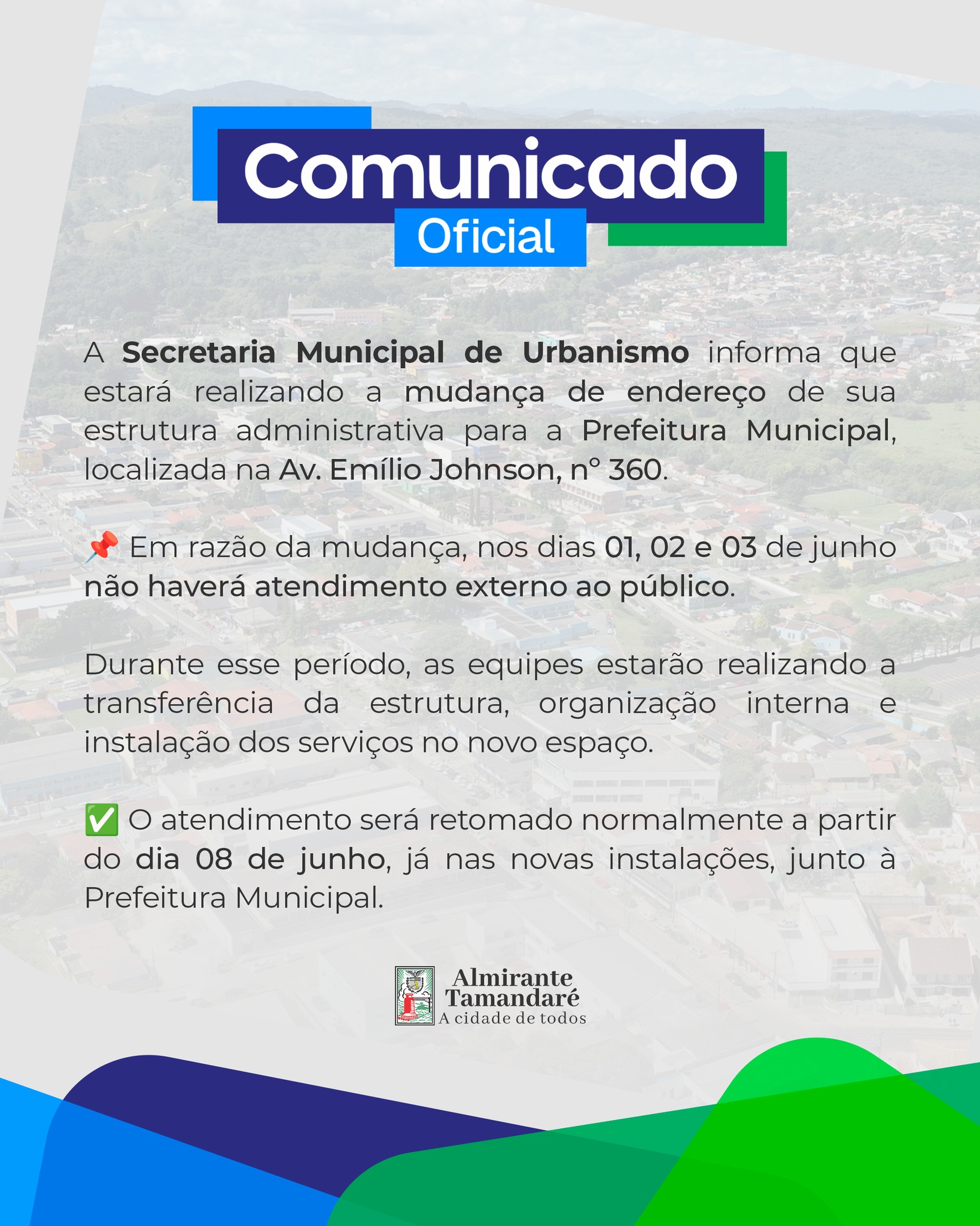 Post no instagram da Prefeitura de Almirante Tamandaré